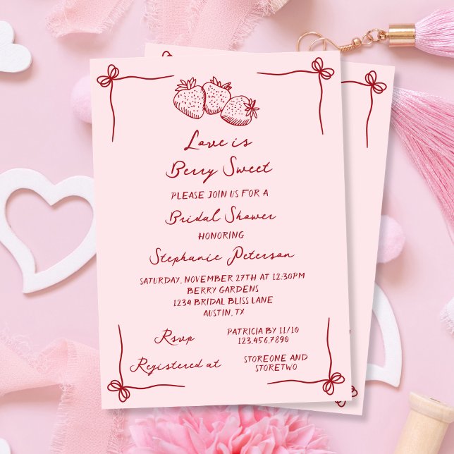Love is Berry Sweet Pink Coquette Bridal Shower Einladung (Von Creator hochgeladen)