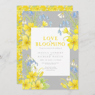 Love is blooming spring flower yellow gray wedding einladung
