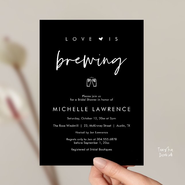 Love is brewing, Beer Party,  Bridal Shower Einladung (Love is brewing, Beer Party, Bridal Shower Invites card, booze love laughter, in black and white)