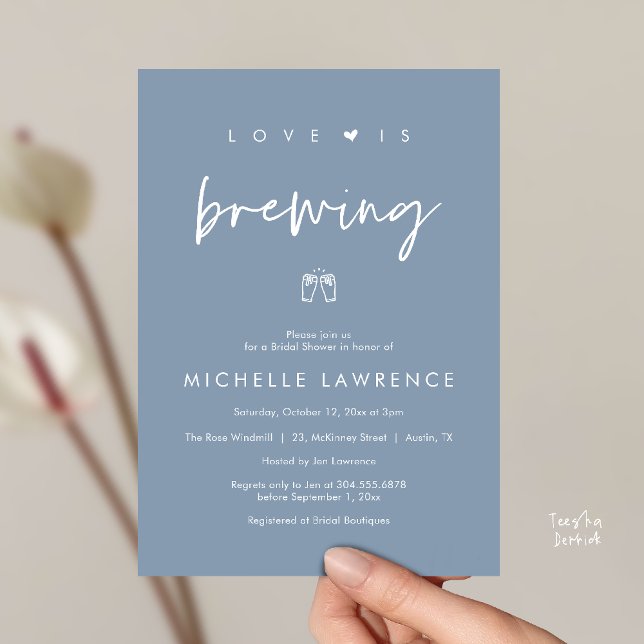 Love is brewing, Beer Party,  Bridal Shower Einladung (Love is brewing, Beer Party, Bridal Shower Invites card, booze love laughter, in dusty blue)