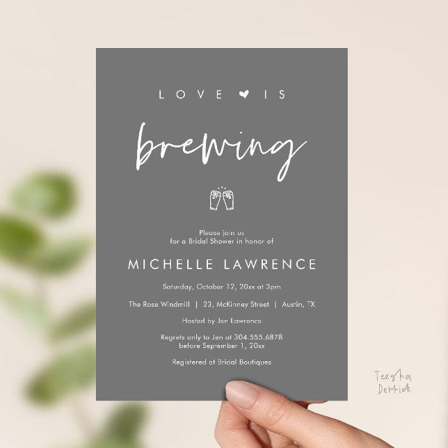 Love is brewing, Beer Party,  Bridal Shower Einladung (Love is brewing, Beer Party, Bridal Shower Invites card, booze love laughter, in dark grey)