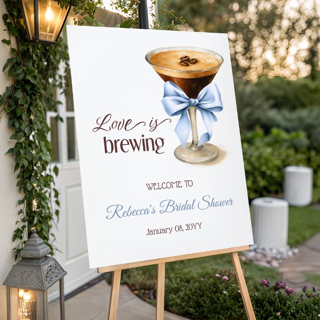 Love is Brewing Blue Bow Bridal Shower Welcome Poster (Von Creator hochgeladen)