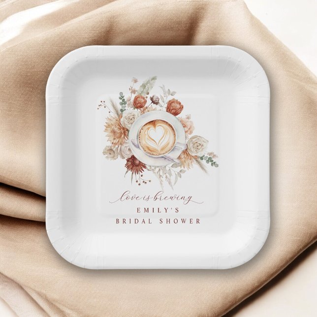 Love is Brewing Boho Rustic Floral Bridal Shower Pappteller (Von Creator hochgeladen)
