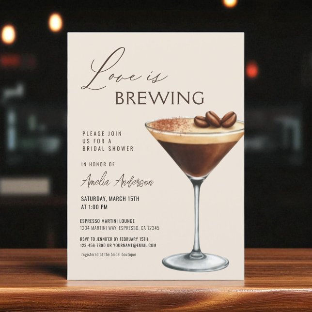 Love is Brewing Bridal Shower Espresso Martini Einladung (Von Creator hochgeladen)