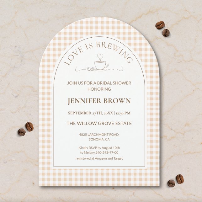 Love Is Brewing Bridal Shower Invitation | Gingham Einladung (Von Creator hochgeladen)