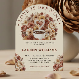 Love is Brewing Brown Floral Coffee Heart Bridal Einladung