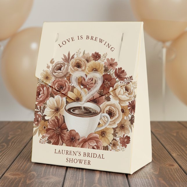 Love is Brewing Brown Floral Coffee Heart Bridal Geschenkschachtel (Von Creator hochgeladen)