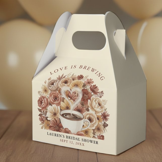 Love is Brewing Brown Floral Coffee Heart Bridal Geschenkschachtel (Love is Brewing Brown Floral Coffee Heart Bridal Favor Boxes
)