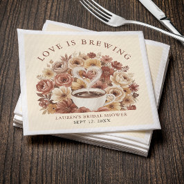 Love is Brewing Brown Floral Coffee Heart Bridal Serviette