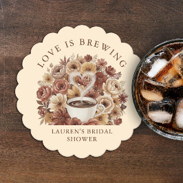 Love is Brewing Brown Floral Coffee Heart Bridal Untersetzer