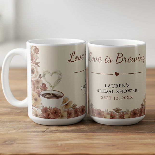 Love is Brewing Brown Floral Heart Bridal Shower Kaffeetasse (Love is Brewing Brown Floral Heart Bridal Shower Coffee Mug
)