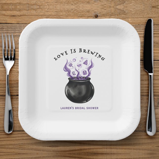Love is Brewing Cauldron Halloween Bridal Shower Pappteller (Love is Brewing Cauldron Halloween Bridal Shower Paper Plates
)
