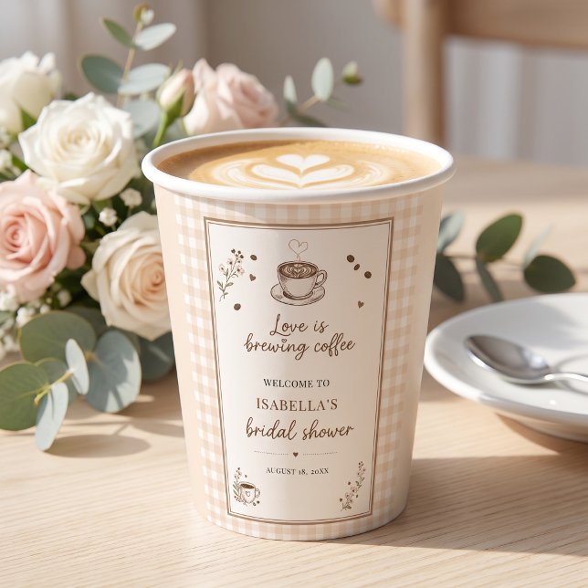 Love Is Brewing Coffee Boho Beige Benutzerdefinier Pappbecher (Love Is Brewing Coffee Boho Beige Custom Paper Cups)