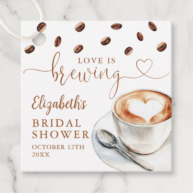 Love Is Brewing Coffee Bridal Shower Favor Geschenkanhänger (Vorderseite)