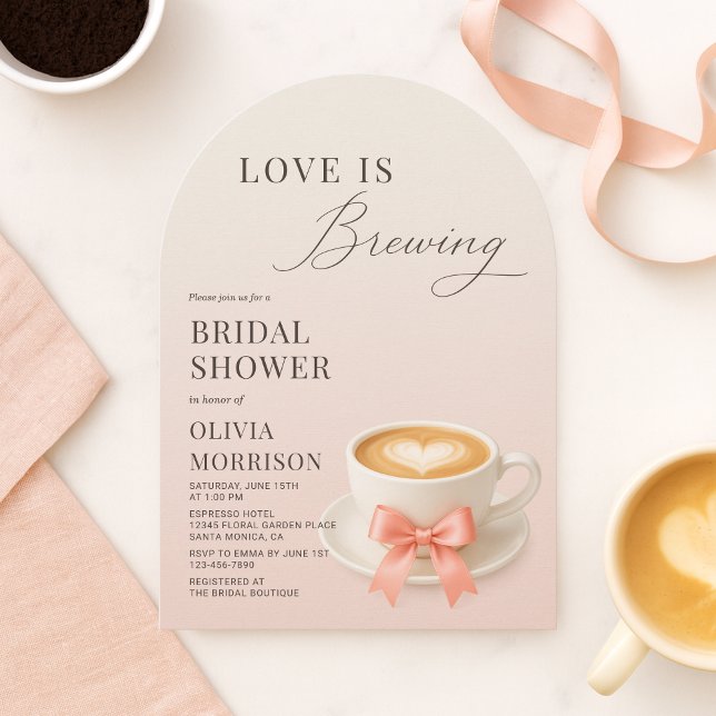 Love is Brewing Coffee Cafe Coquette Bridal Shower Einladung (Von Creator hochgeladen)
