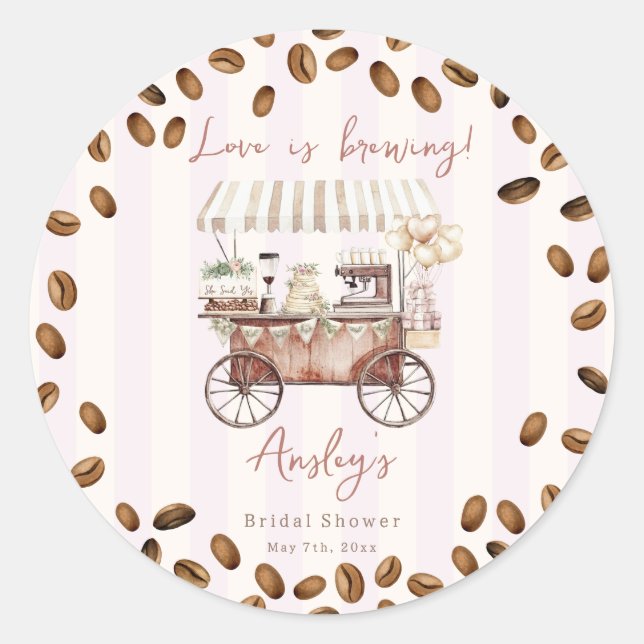 Love Is Brewing Coffee Cart Bridal Wedding Shower  Runder Aufkleber (Vorderseite)