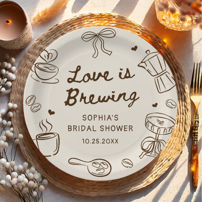 Love is Brewing Coffee Hand Drawn Bridal Shower Pappteller (Von Creator hochgeladen)