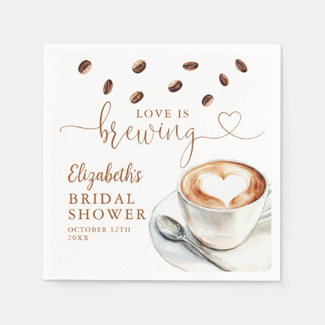 Love Is Brewing Coffee Theme Bridal Shower Serviette (Vorderseite)