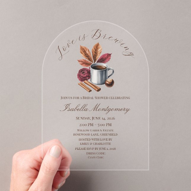Love Is Brewing Cozy Rustic Coffee Bridal Shower Acryleinladungen (Insitu (Handheld))