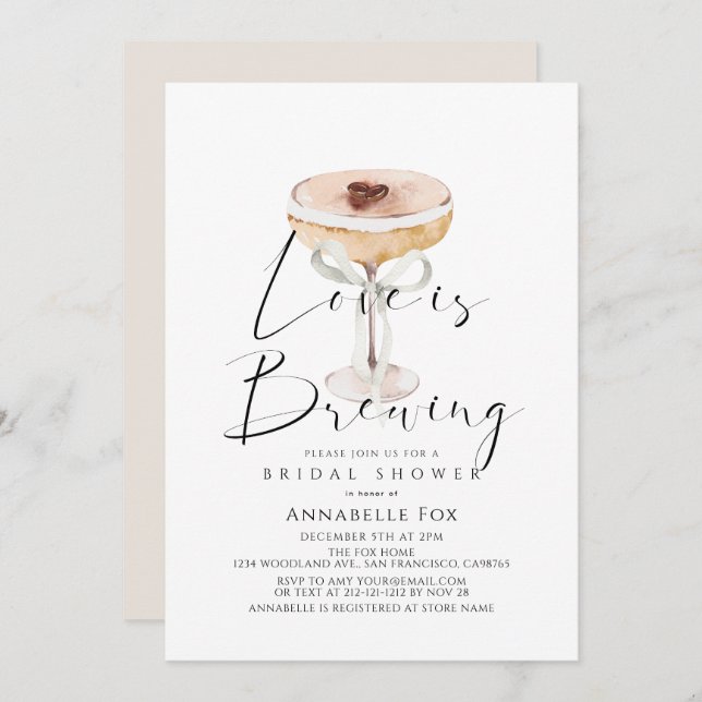 Love is Brewing Espresso Martini Bridal Shower Einladung (Vorne/Hinten)
