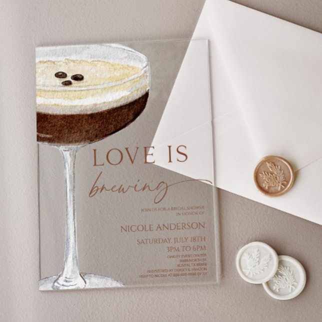 Love Is Brewing Expresso Martini Bridal Shower Acryleinladungen (Von Creator hochgeladen)