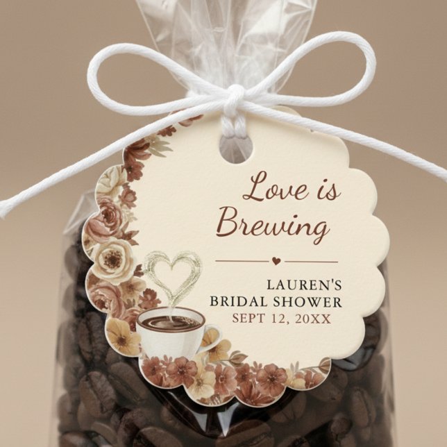 Love is Brewing Floral Coffee Heart Bridal Shower Geschenkanhänger (Love is Brewing Floral Coffee Heart Bridal Shower Favor Tags
)
