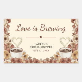 Love is Brewing Floral Coffee Heart Bridal Shower Rechteckiger Aufkleber