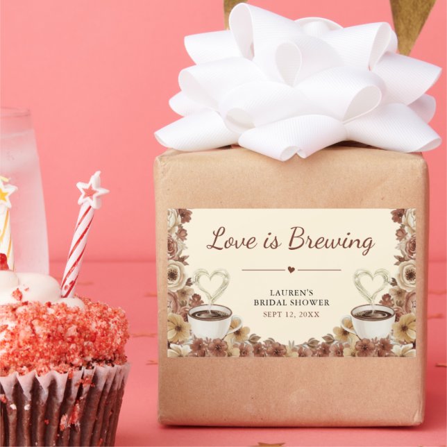 Love is Brewing Floral Coffee Heart Bridal Shower Rechteckiger Aufkleber (Party)