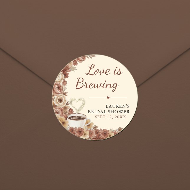 Love is Brewing Floral Coffee Heart Bridal Shower Runder Aufkleber (Love is Brewing Floral Coffee Heart Bridal Shower Classic Round Sticker
)
