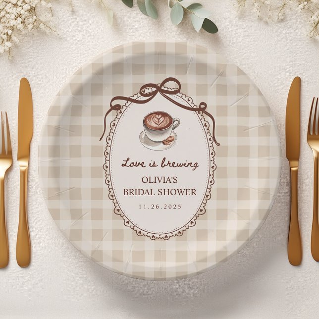 Love is Brewing Gingham Coffee Bridal Shower Pappteller (Von Creator hochgeladen)