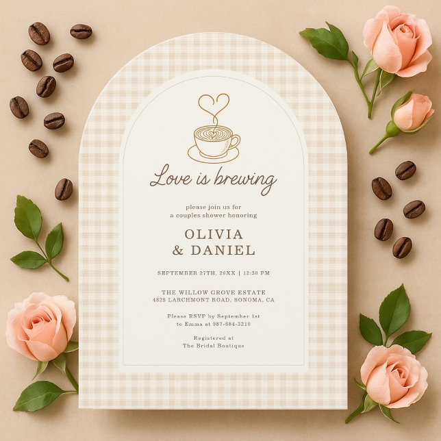 Love is Brewing Gingham Coffee Couples Shower Einladung (Von Creator hochgeladen)