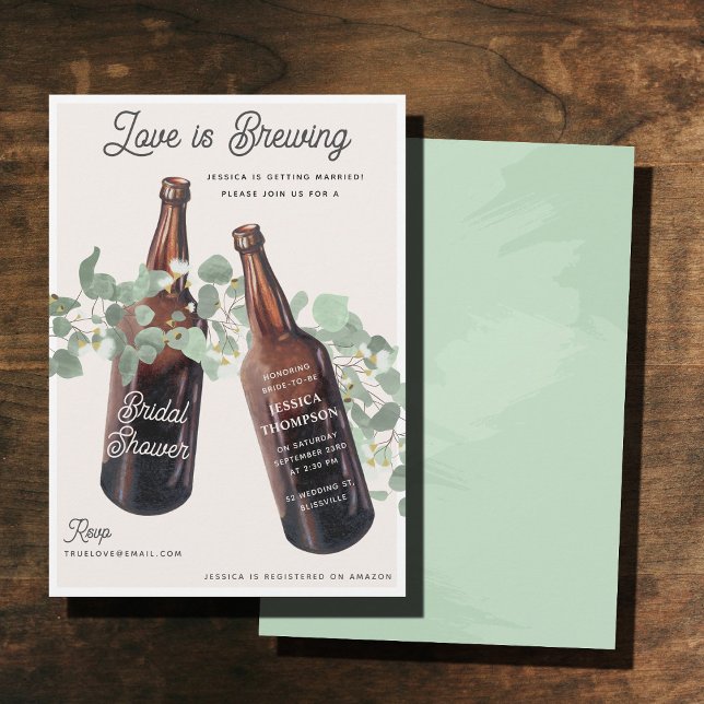 Love is Brewing Greenery Beer Bridal Shower Einladung (Love is Brewing Greenery Beer Bridal Shower Invitation)