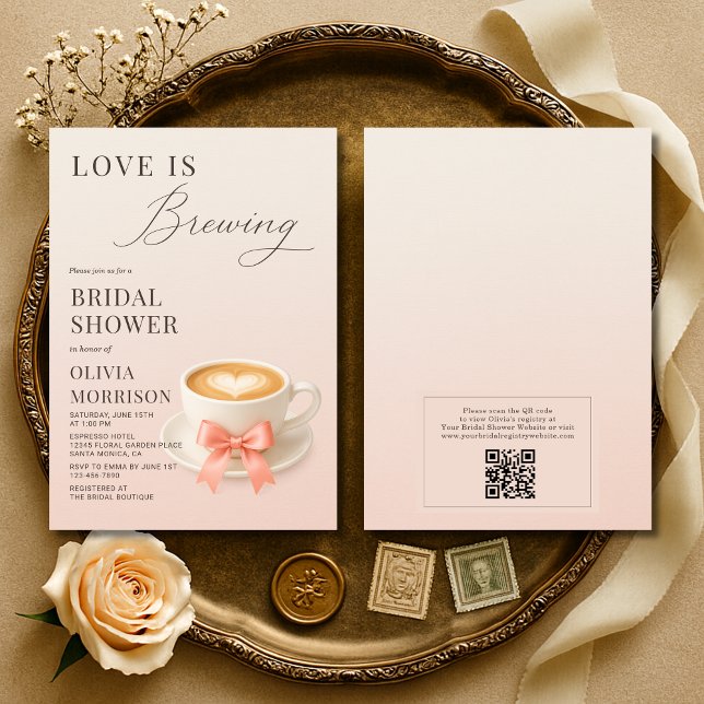 Love is Brewing QR Code Coffee Bridal Shower Einladung (Von Creator hochgeladen)