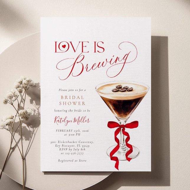 Love is Brewing Red Bow Bridal Shower  Einladung (Von Creator hochgeladen)