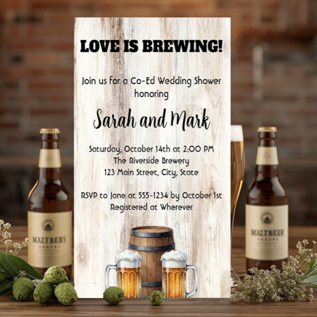 Love is Brewing Rustic Couples Bridal Shower Einladung (Von Creator hochgeladen)