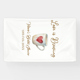 Love is Brewing white coffee mug heart bridal show Banner