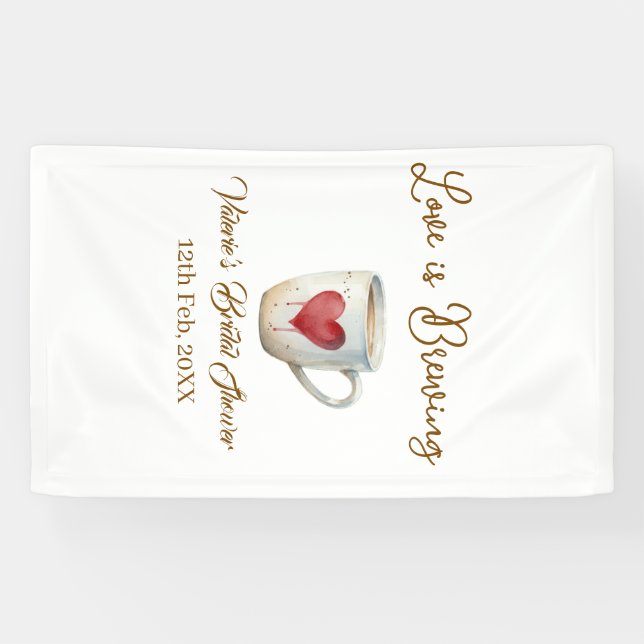 Love is Brewing white coffee mug heart bridal show Banner (Horizontal)