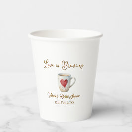 Love is Brewing white coffee mug heart bridal show Pappbecher