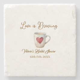 Love is Brewing white coffee mug heart bridal show Steinuntersetzer