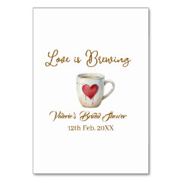 Love is Brewing white coffee mug heart bridal show Tischnummer