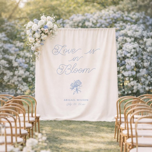 Love Is in Bloom Blue Hydrangea Bridal Shower Wandteppich (Von Creator hochgeladen)