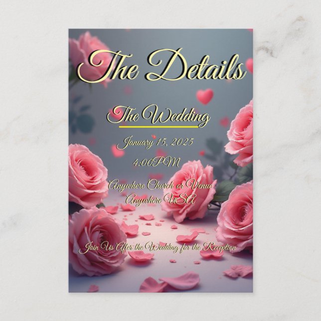 Love is in Bloom Details Pink Roses Wedding Invite Begleitkarte (Vorderseite)
