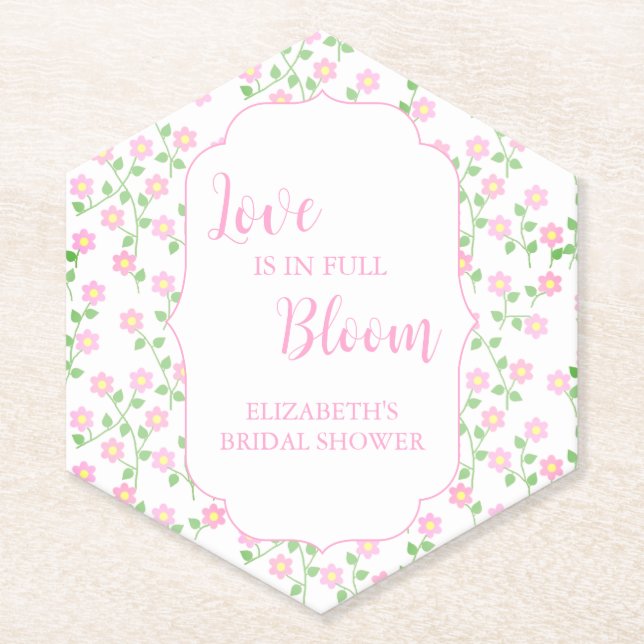 Love Is In Bloom Pink Floral Bridal Shower Untersetzer (Vorderseite)