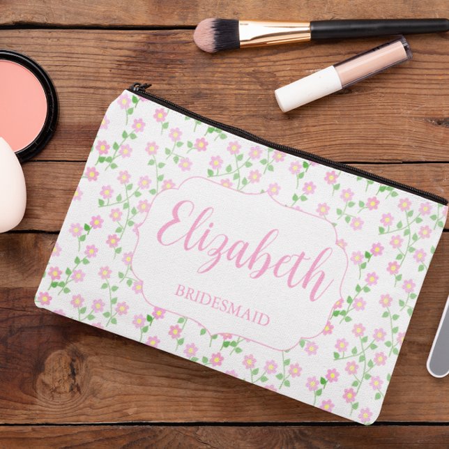 Love Is In Bloom Pink Floral Wedding Party Zubehörtasche (Von Creator hochgeladen)