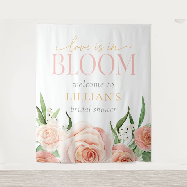 Love Is In Bloom Soft Pink Floral Photo Backdrop  Wandteppich (Vorderseite)