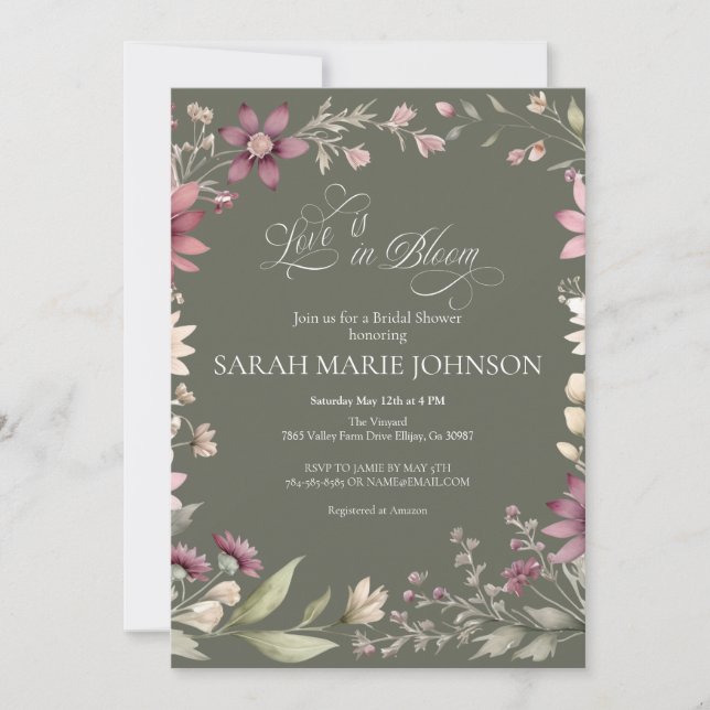 Love is in Bloom Spring Floral Bridal Shower Einladung (Vorderseite)