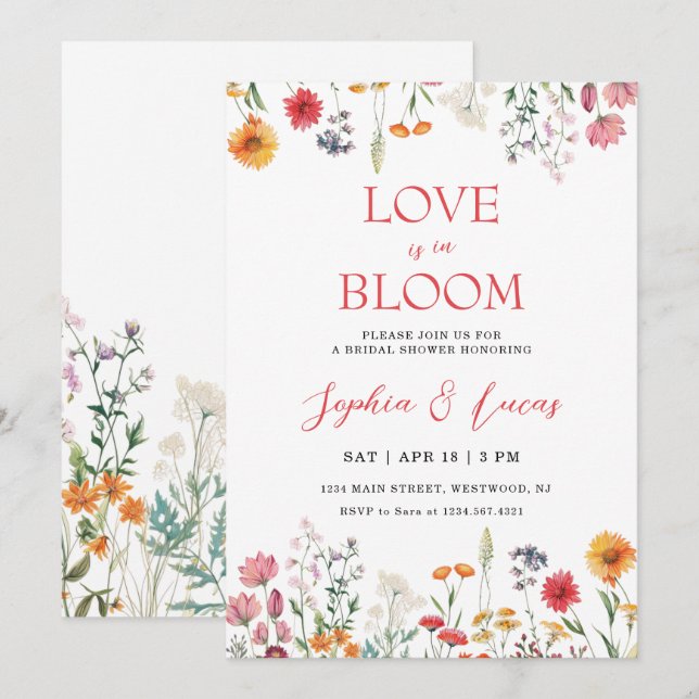Love is in Bloom Wildflower Bridal Shower Einladung (Vorne/Hinten)