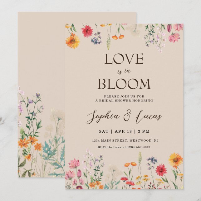 Love is in Bloom Wildflower Bridal Shower Einladung (Vorne/Hinten)