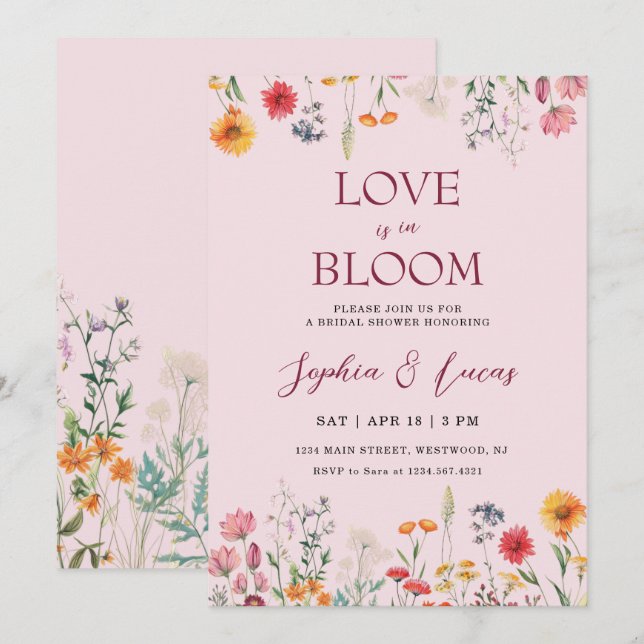 Love is in Bloom Wildflower Bridal Shower Einladung (Vorne/Hinten)