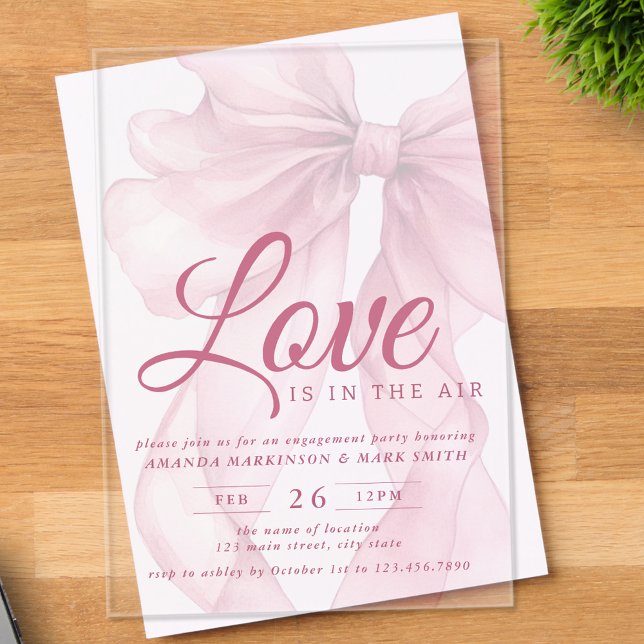 Love Is In The Air Bow Mauve Engagement Party Acryleinladungen (Von Creator hochgeladen)